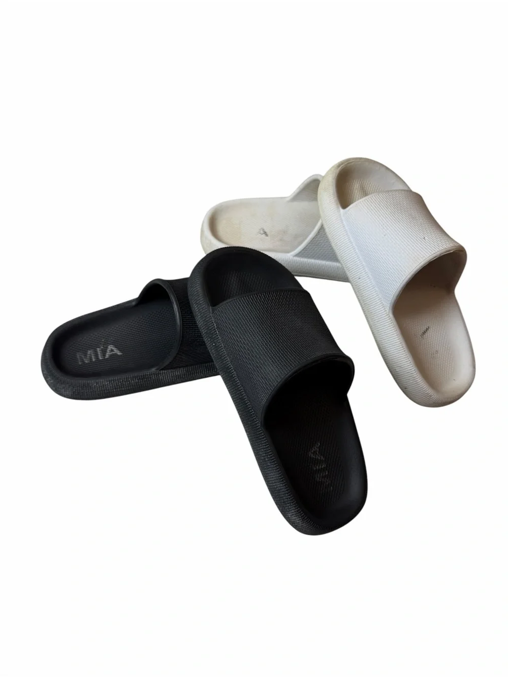MIA Two-Tone Black and White Slide Sandals